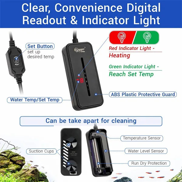 hygger Small Submersible Aquarium Heater with Thermostat for Saltwater & Freshwater