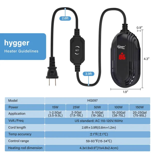 hygger Small Aquarium Heater, for up to 25 Gallon Betta/Turtle/Small Fish Tanks
