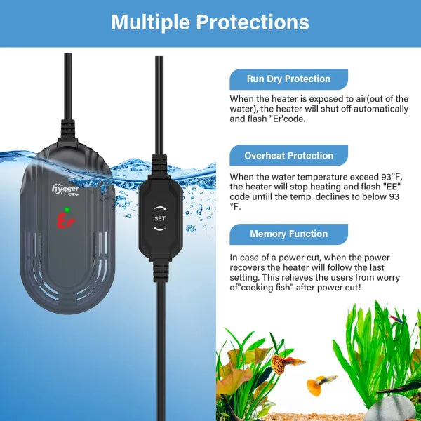 hygger Small Aquarium Heater, for up to 25 Gallon Betta/Turtle/Small Fish Tanks