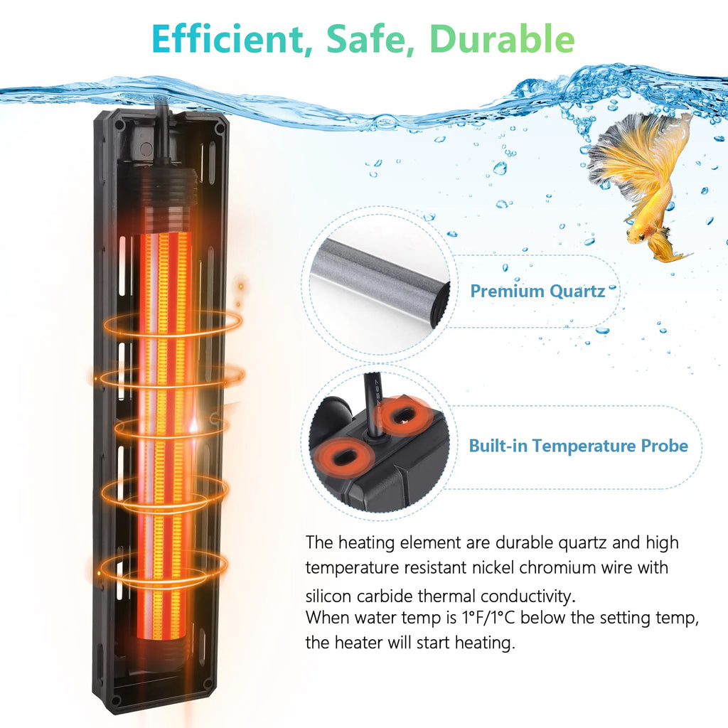 hygger Submersible Fish Tank Heater with Digital LED Controller, and Multiful Functions for Saltwater & Freshwater