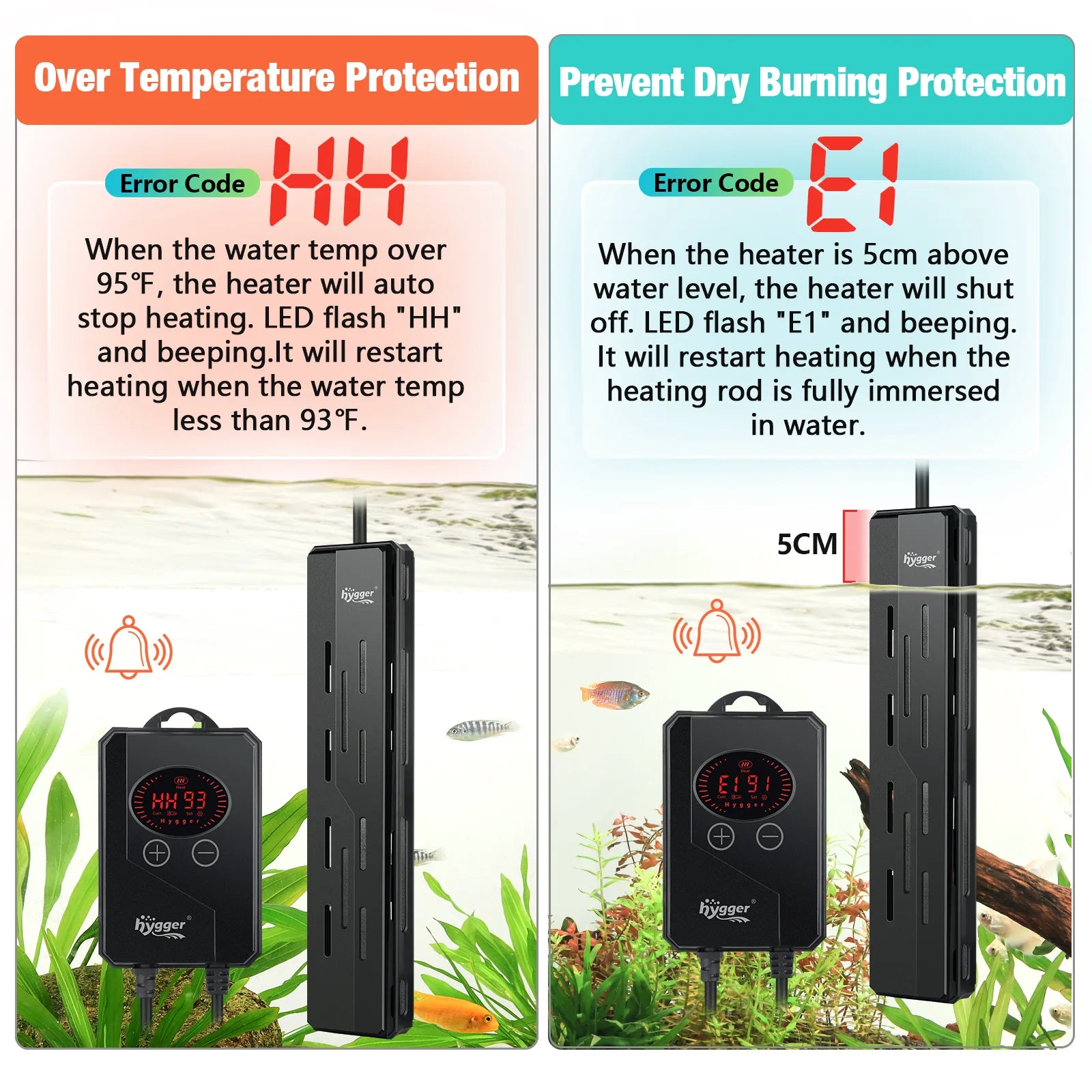 hygger Submersible Fish Tank Heater with Digital LED Controller, and Multiful Functions for Saltwater & Freshwater