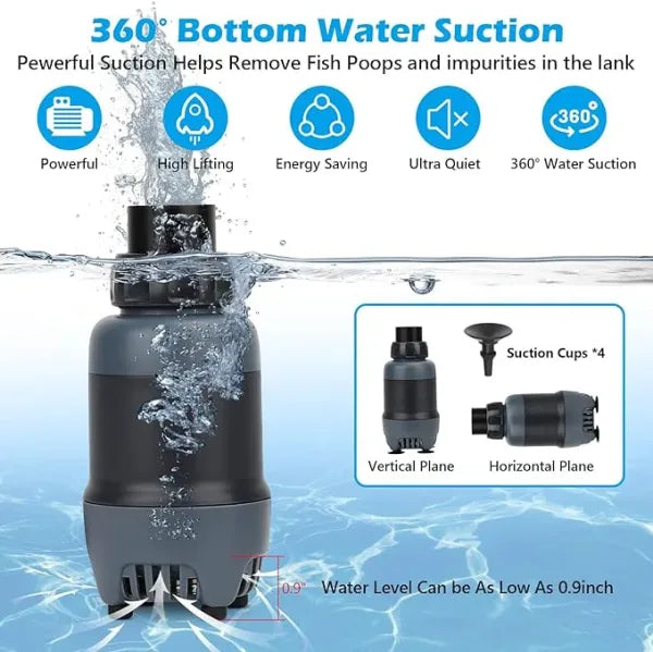 hygger Submersible Aquarium Water Pump with 3 Nozzles for Fish Tank, Pond, Aquarium, Statuary, Hydroponics